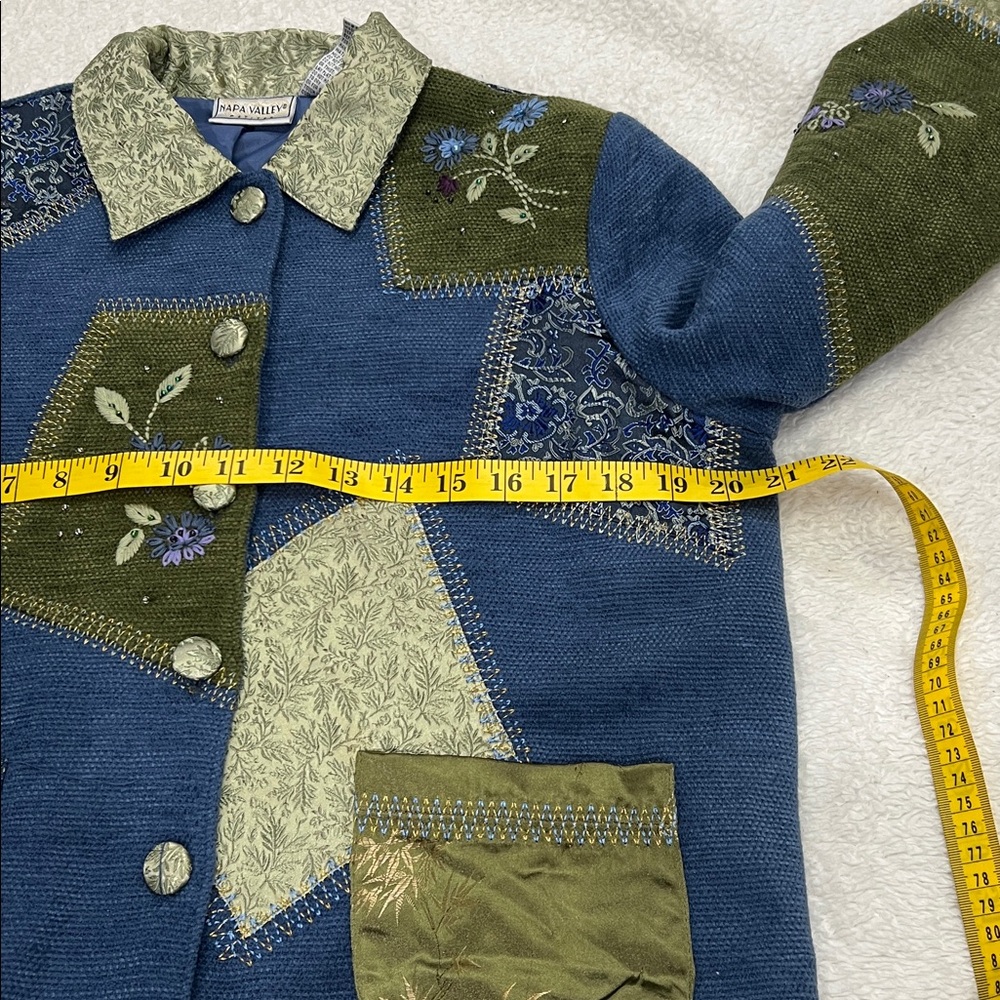 NAPA VALLEY Petites Woman’s Vintage Embroidered Blue Patchwork Jacket Size M - Picture 6 of 7